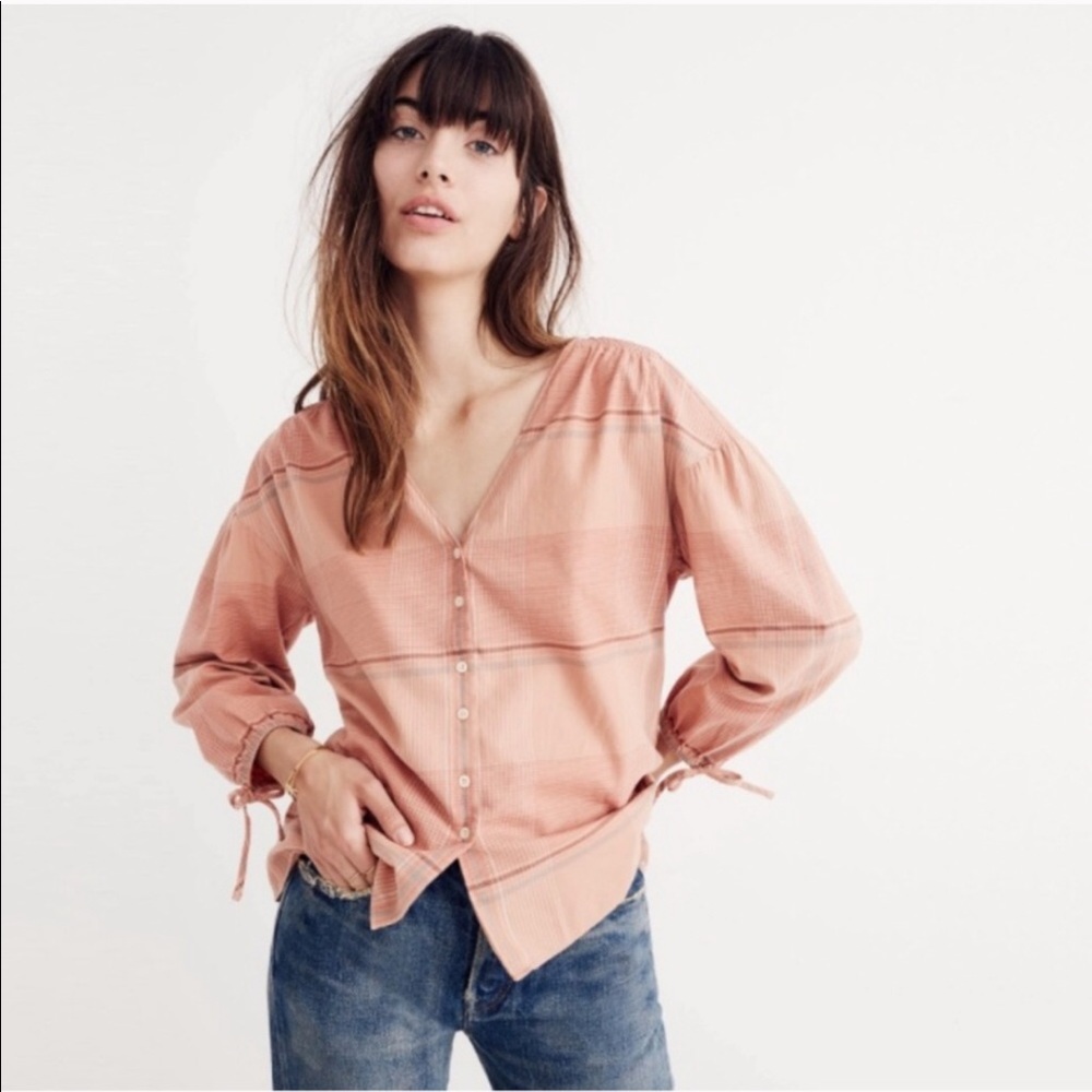Madewell Morning View Plaid Tie Sleeve Shirt